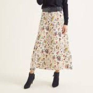 Boden Indie Midi Skirt - Ivory, Whimsical Bird